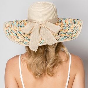 Colorful Gorgeous Wide Brim Woven Sun Summer Hat with Bow